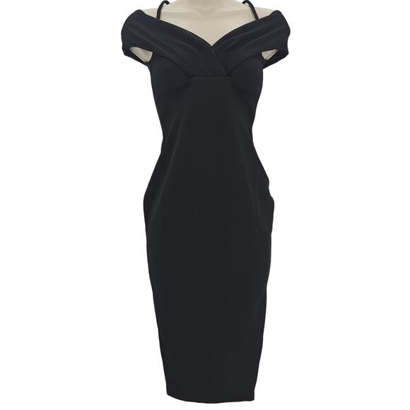 Nookie Womans size XS Phoenix Off Shoulder Midi Dress Gown in Black Bodycon NEW - Picture 1 of 8